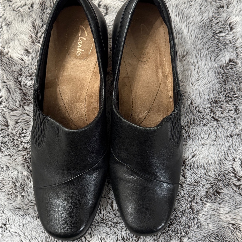 Clarks‎ Artisan Sugar Maple Black Leather Slip-On Pump Block Heel Women’s 9 Shoe - Picture 6 of 9